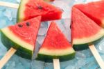 Watermelon Popsicle Yummy Fresh Summer Fruit Sweet Dessert Wood Stock Photo