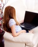 A Girl With Laptop Stock Photo