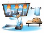 Cartoon  Illustration Interior Fitness Room With Separated Layers Stock Photo