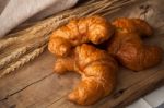 Tasty Croissant Still Life Rustic Wooden Background Stock Photo