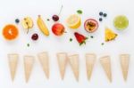 Flat Lay Various Fresh Fruits Blueberry ,strawberry ,orange ,ban Stock Photo