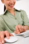 Hand Click Modern Computer Mouse And Keyboard Stock Photo