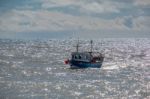 Fishing Boat Racing Home To Lyme Regis Harbour Stock Photo