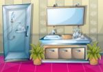 Cartoon  Illustration Interior Bathroom Stock Photo