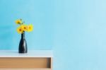 Jerusalem Artichoke Flower In Vase On Table Interior Design Stock Photo