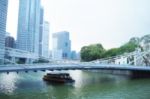 Blurred Abstract Background Of Ships Pass Under The Bridge In The City Stock Photo