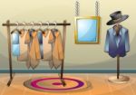 Cartoon  Illustration Interior Clothing Room With Separated Layers Stock Photo