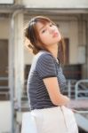 Portrait Of Thai Adult Beautiful Girl Relax And Smile Stock Photo