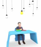 Businessman Lightbulbs Shows Power Sources And Concept 3d Render Stock Photo