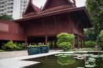 Lotus Pond In Front Of Traditional Garden Stock Photo