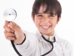 Little Doctor Showing Stethoscope Stock Photo