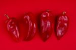 Red Peppers On Red Background Stock Photo