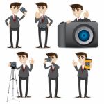 Cartoon Businessman With Camera Dslr Stock Photo