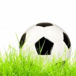 Soccer Ball On Green Grass Isolated Stock Photo