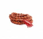 Rudraksha Rosary In A Female Hand. Japa Mala Stock Photo