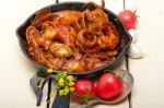 Fresh Seafoos Stew On An Iron Skillet Stock Photo