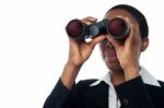 Woman Viewing Through Binocular Stock Photo