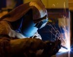 Welding Steel Structure In Factory Stock Photo