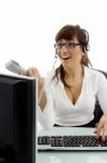 Female Giving Telephone Receiver Stock Photo