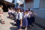 Student 9-10 Years Old, Scouts Work Together, Scout Camp In Pieamsuwan School Bangkok Thailand Stock Photo