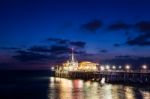 Santa Monica Pier After Sunset Stock Photo