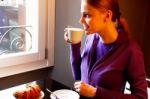 Woman Taking Breakfast Stock Photo