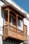 Close-up Of A Wooden Balcony On A Building In Gran Canaria Stock Photo