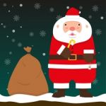 Cute Fat Big Santa Claus Stand With Chistmas Bag Stock Photo