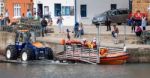 Launching The Lifeboat At Staithes Stock Photo