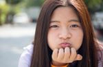 Portrait Of Thai Student Teen Beautiful Girl Happy And Relax Stock Photo