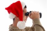 Guy Looking Through Binoculars Stock Photo