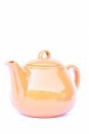 Orange Ceramic Teapot Isolated On White Background Stock Photo