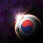 South Korea Flag On 3d Football With Rising Sun Stock Photo