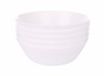 Five Round Ceramic Bowls Stack On White Background Stock Photo