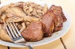 Venison Deer Game Filet And Wild Mushrooms Stock Photo