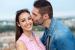 Young Couple In Love On The Street Stock Photo