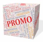 Promo Cube Shows Savings Cheap And Discounts Stock Photo