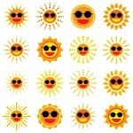 Sun Smile And Wear Sunglass Icon Set On White Background Stock Photo