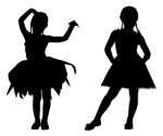 Silhouette Children Dancing Stock Photo