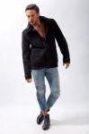 Male Model With Black Jacket Stock Photo