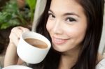 Girl Drinking Coffee Stock Photo