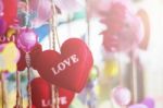 Red Heart Hanging For Festival Stock Photo