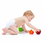 Cute Infant Boy With Apple Stock Photo