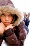 Young Woman Wearing Hood Stock Photo