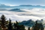 Sunrise Over Val D"orcia In Tuscany Stock Photo