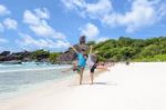 Happy Couple On Beach At Similan In Thailand Stock Photo