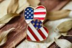 America Heart Love Symbol On Wood Stock Photo