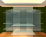 Glass Shelves In Green Empty Room Stock Photo