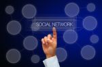 Hand Pressing Button Social Network Stock Photo