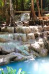 Beautiful Waterfall At Erawan National Park In Kanchanaburi ,tha Stock Photo